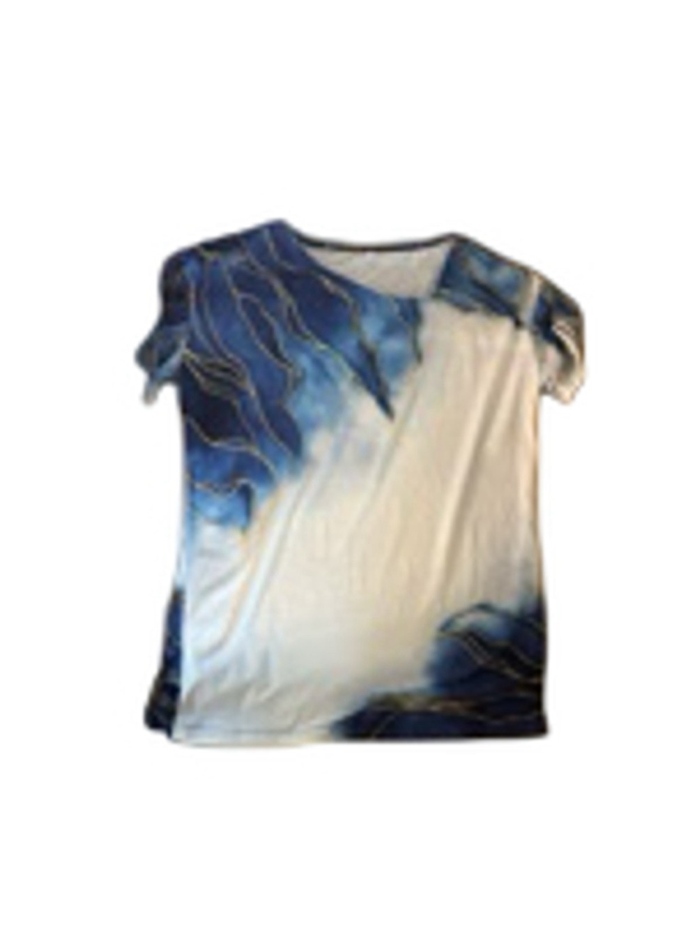 Women's Unbranded Short Sleeve Tee M Blue White Gold Abstract